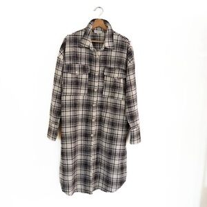 Acoa Tweed Long Shacket Shirt Jacket Duster Womens Medium Black White